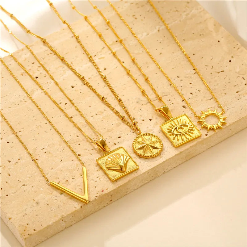 18K Gold Plated Stainless Steel Wholesale Custom Summer Travel Jewelry Turkish Devil Sea Shell Shape Pendant Necklace for Women