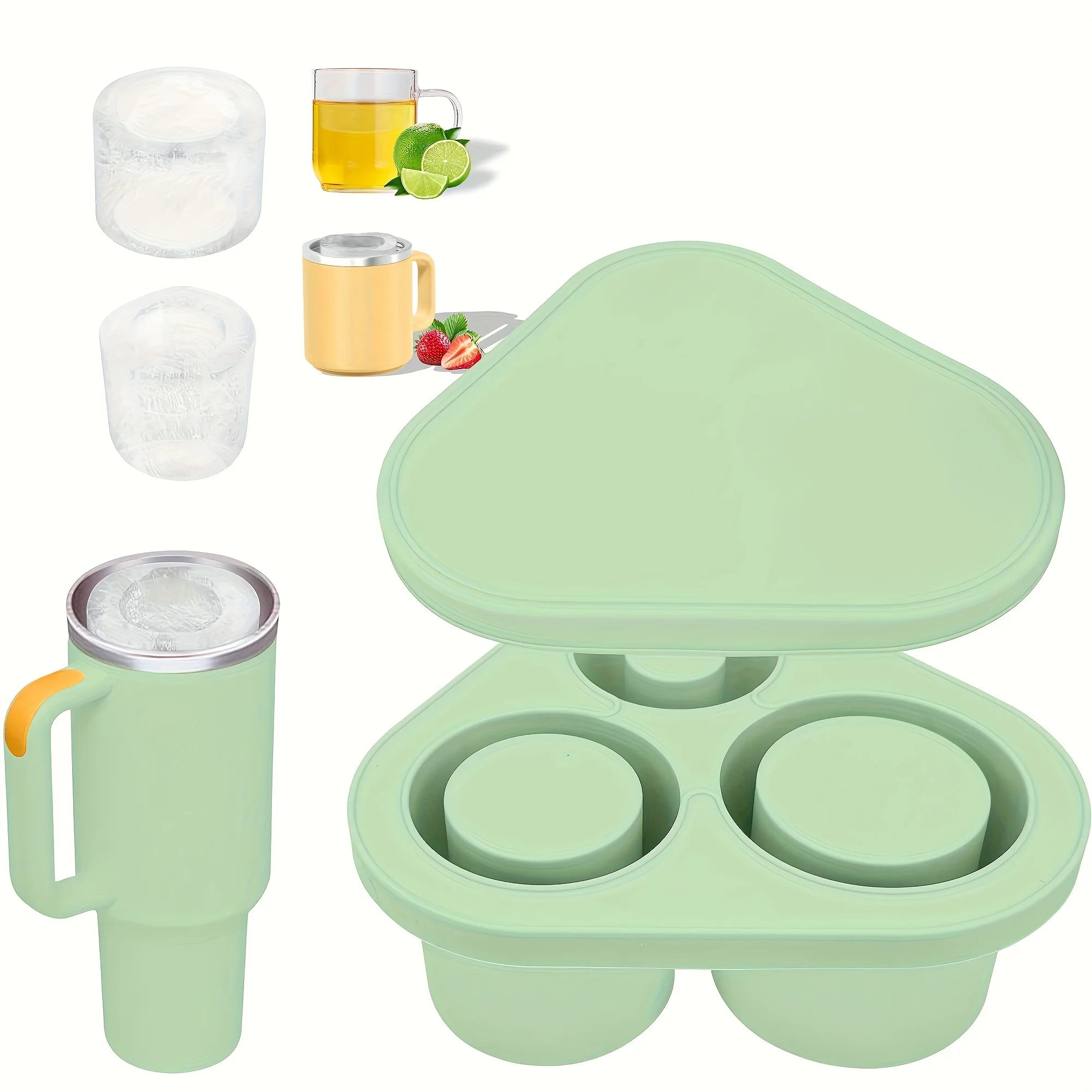 Reusable Food Grade BPA Free Silicone 3 Hollow Cylinder Ice Cube Tray Molds with Lid for 20-40 oz Tumbler Cup Mug