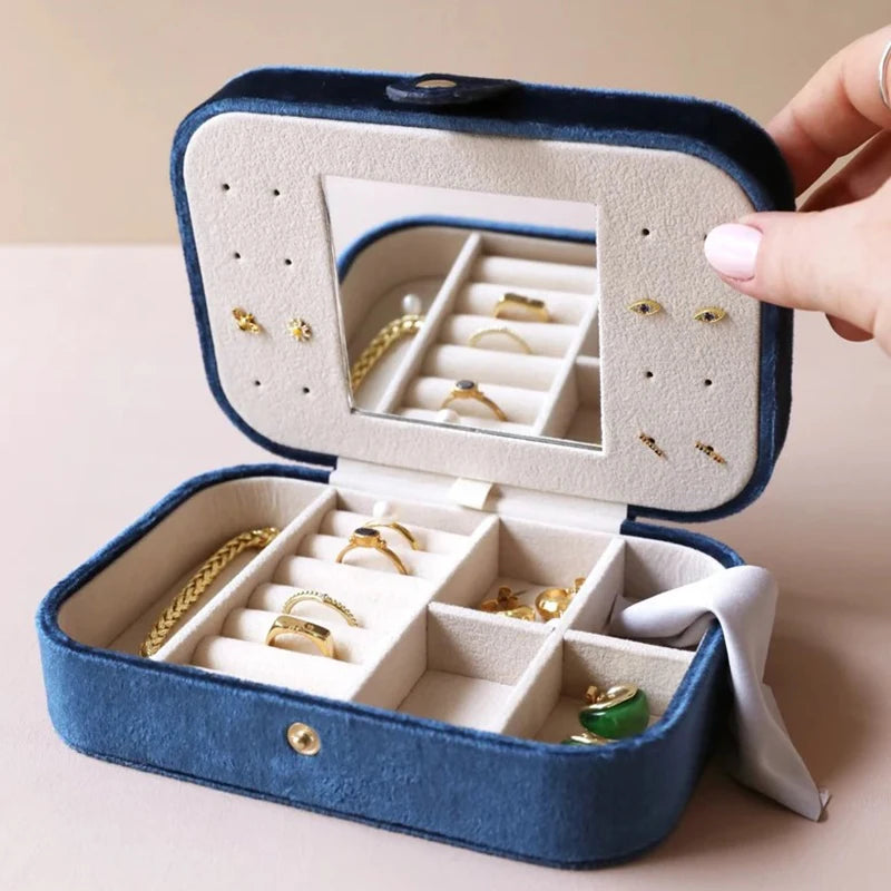 Custom Logo Portable PU Leather Travel Jewelry Boxes with Mirror Small Organized Storage Case for Women's Stud Earrings Necklace