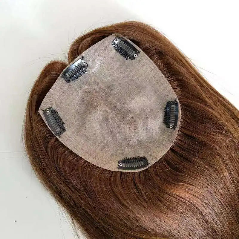 LONGFOR Ready Stock 15x16cm Medium Hand Tied Silk With 5 Clips Smoothing Human Hair Toupee