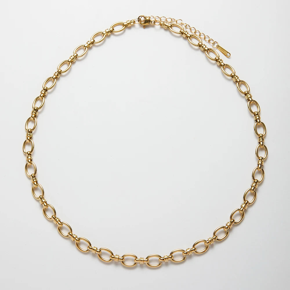 Fashion Minimalism Hip Hop Coarse Single Layer Interlocking 18k Gold Plated Stainless Steel Non Tarnish Splicing Necklace YF4024
