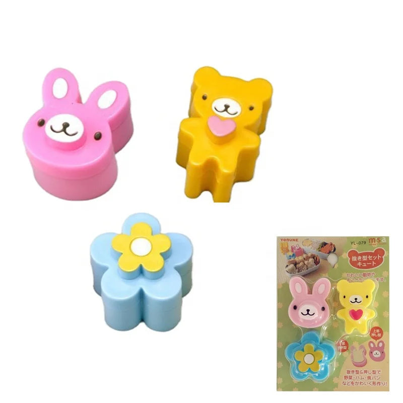Cake Sets Decoration Tool Baking Bread Food Cutter Set 3 PCS Cute Rabbit Bear Flower Plastic Kids Sandwich Cutter