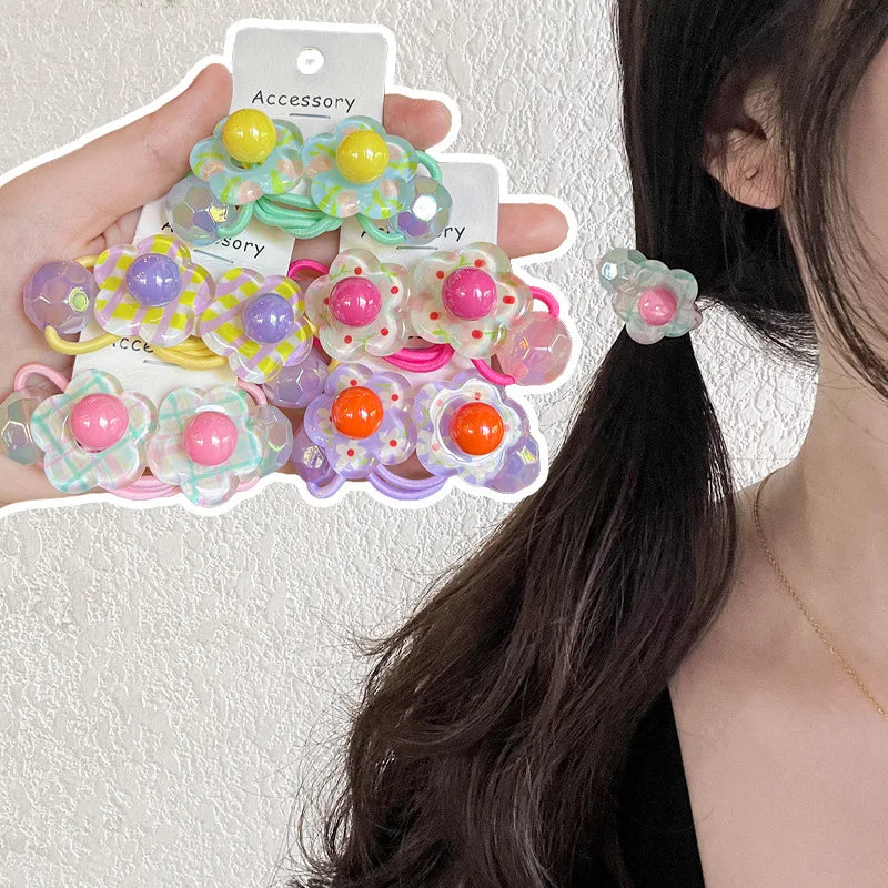 New Spring 2pcs/set Gradient Colored Hair Ties Sweet Style Flower Hair Cord for Children High Resilience No Hair Damage