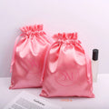 2024 New Design Pink Satin Hair Extension Packaging Gift Bag Reusable Custom Logo Printed Underwear Storage Silk Pouch