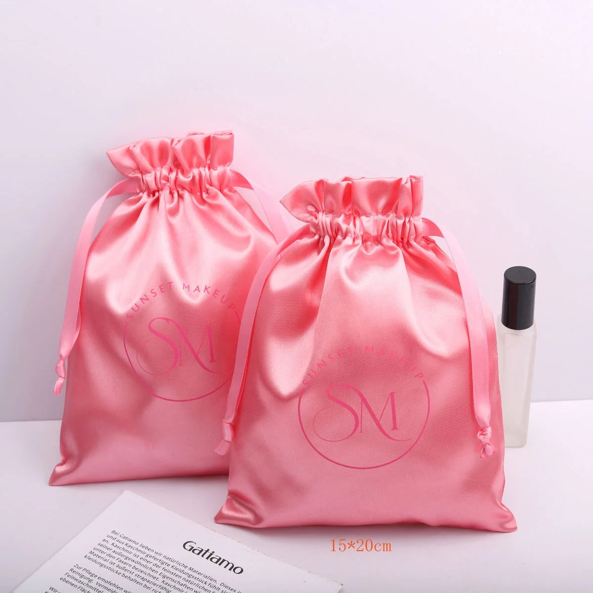 2024 New Design Pink Satin Hair Extension Packaging Gift Bag Reusable Custom Logo Printed Underwear Storage Silk Pouch