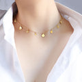 Vintage Geometric Small Disc Charm 18K Gold Plated Stainless Steel Fashion Chain Chokers Necklace for Women