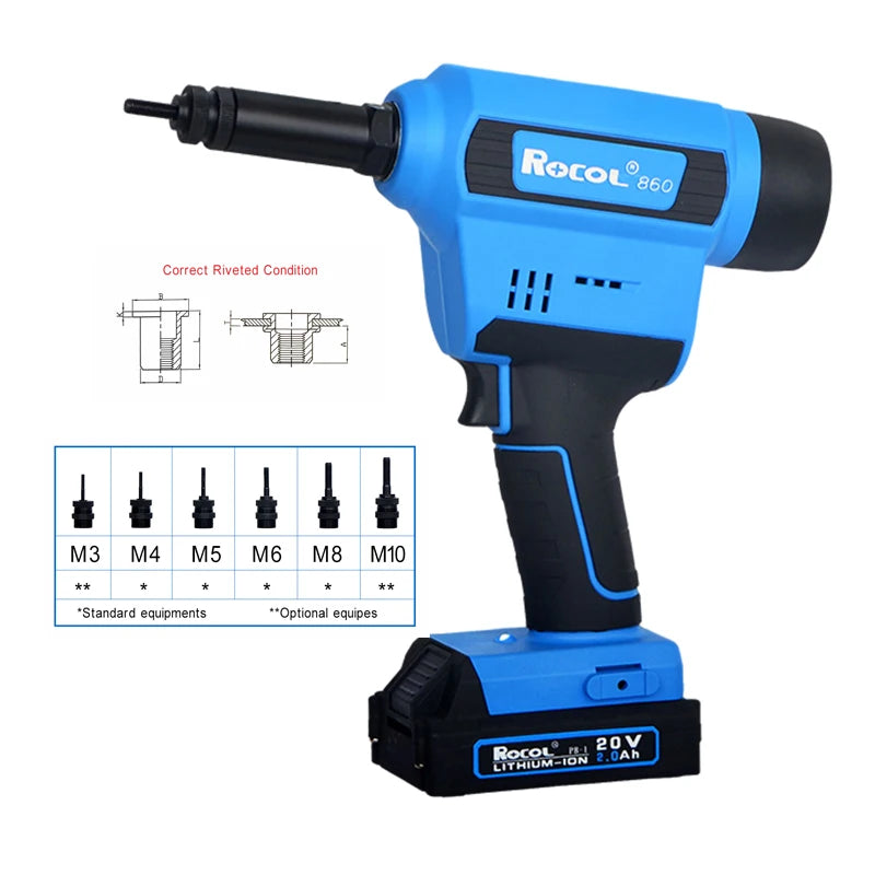 Made in China ROCOL M3-M10 20KN Light Weight Lithium Battery Rivet Nut Gun