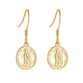 Classic Retro Circle Coin Earrings 925 Sterling Silver Gold Plated Round Plate Virgin Mary Embossed Portrait Drop Earrings