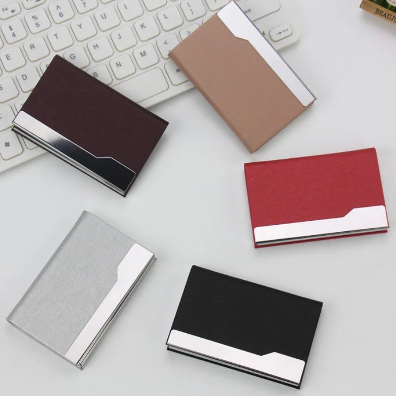 Creative Stainless Steel PU Leather Business Card Holder Portable Metal Business Card Case Business Gift Card Box