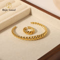Wholesale INS Fashion New Stainless Steel Bracelet Ring Set 18K Gold Twist Pattern Metallic Hand Jewelry