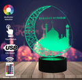 Kanlong Ramadan Mubarak Party Decor Eid Muslim 3D Illusion LED Acrylic Colorful Night Light Ramadan Decoration Lamp