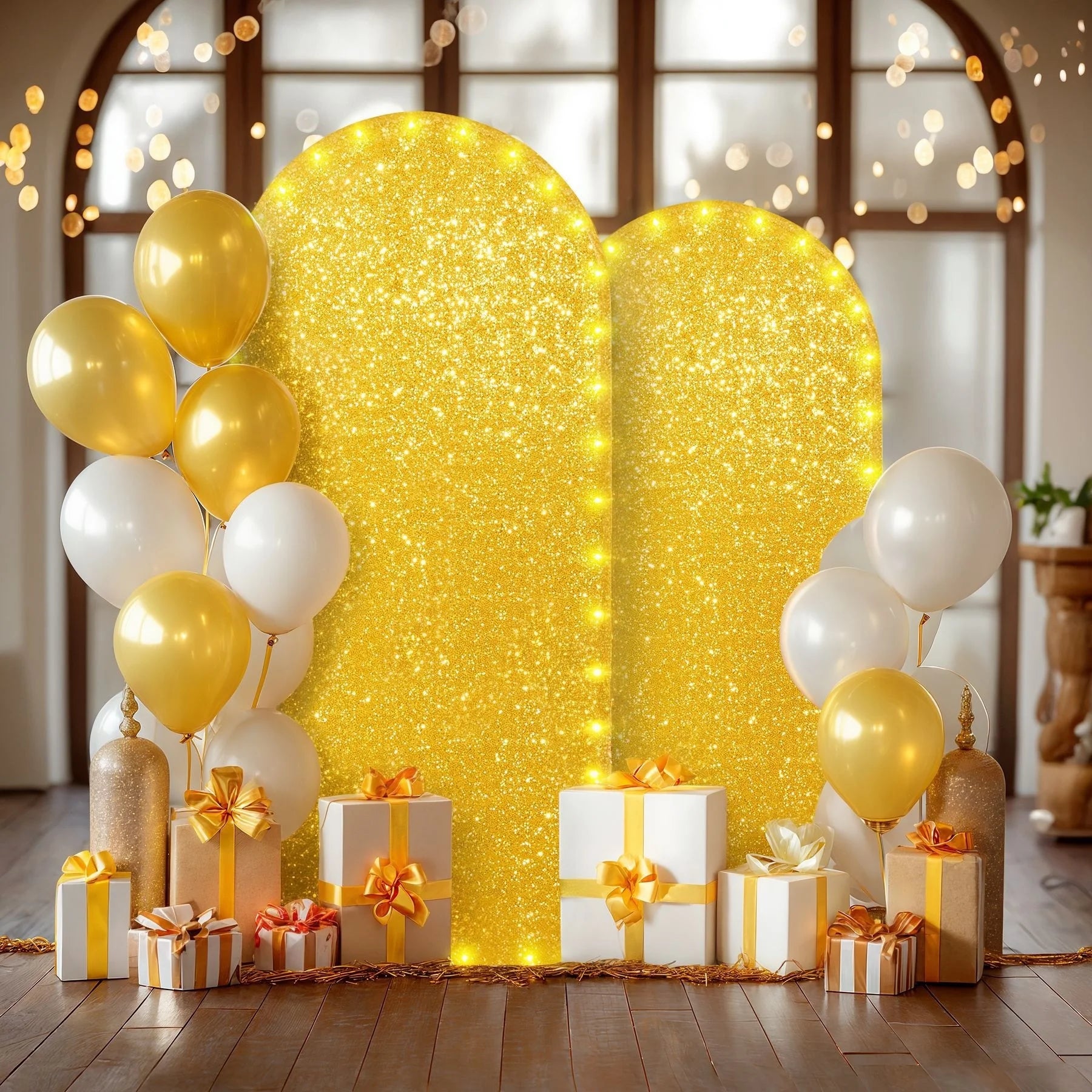 C252 Arch Cover LED Light String Photo Backdrop Sequined Semicircular Background Party Birthday Arch Dress up Fabric