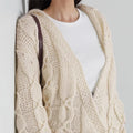 2024 Women's New Fashion Cable-Knit Wool-Blend Cardigan Hooded Casual Sweater for Spring Front Logo