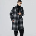Winter Long Wool Woolen Cloth Men Plaid Jacket Is Loose and Casual Padded Check Double Breasted Men's Windbreaker Coat