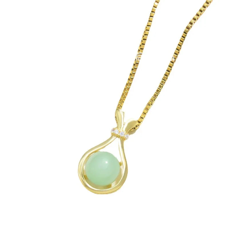 Fashion Stainless Steel Chain Simple Design Hotan Jade Blessing Bag Zircon Pendant Necklace for Women Jewelry