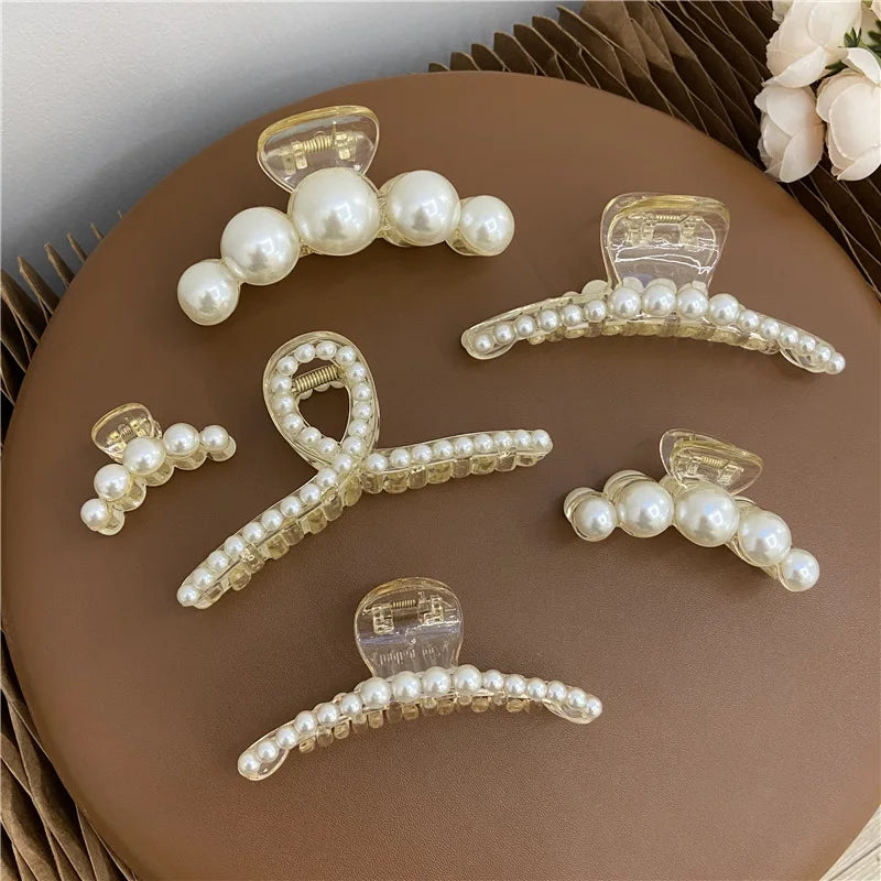 Korean Elegant Big Size Shark Clips Women Hair Jewelry Pearl Hair Claw Clips Accessories