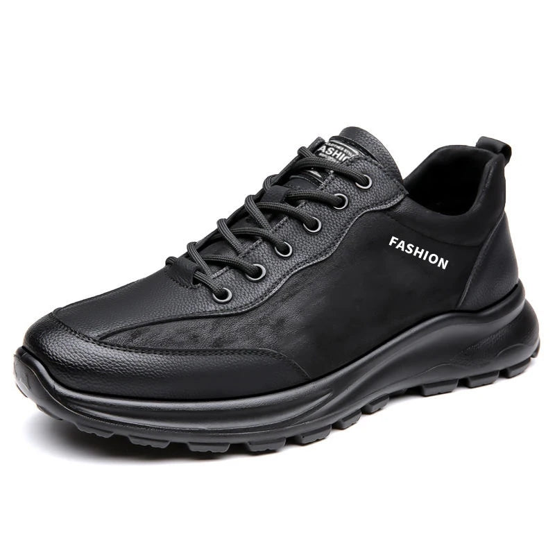 Manufacturer Black PU Leather Zapatos De Hombre Leisure Sports Running Sneakers Non slip Men's Tennis Shoes