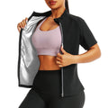 Women Gym Workout Training Shaper Zipper Short Sleeve Sauna Suit Sweat Loss Weight Jacket