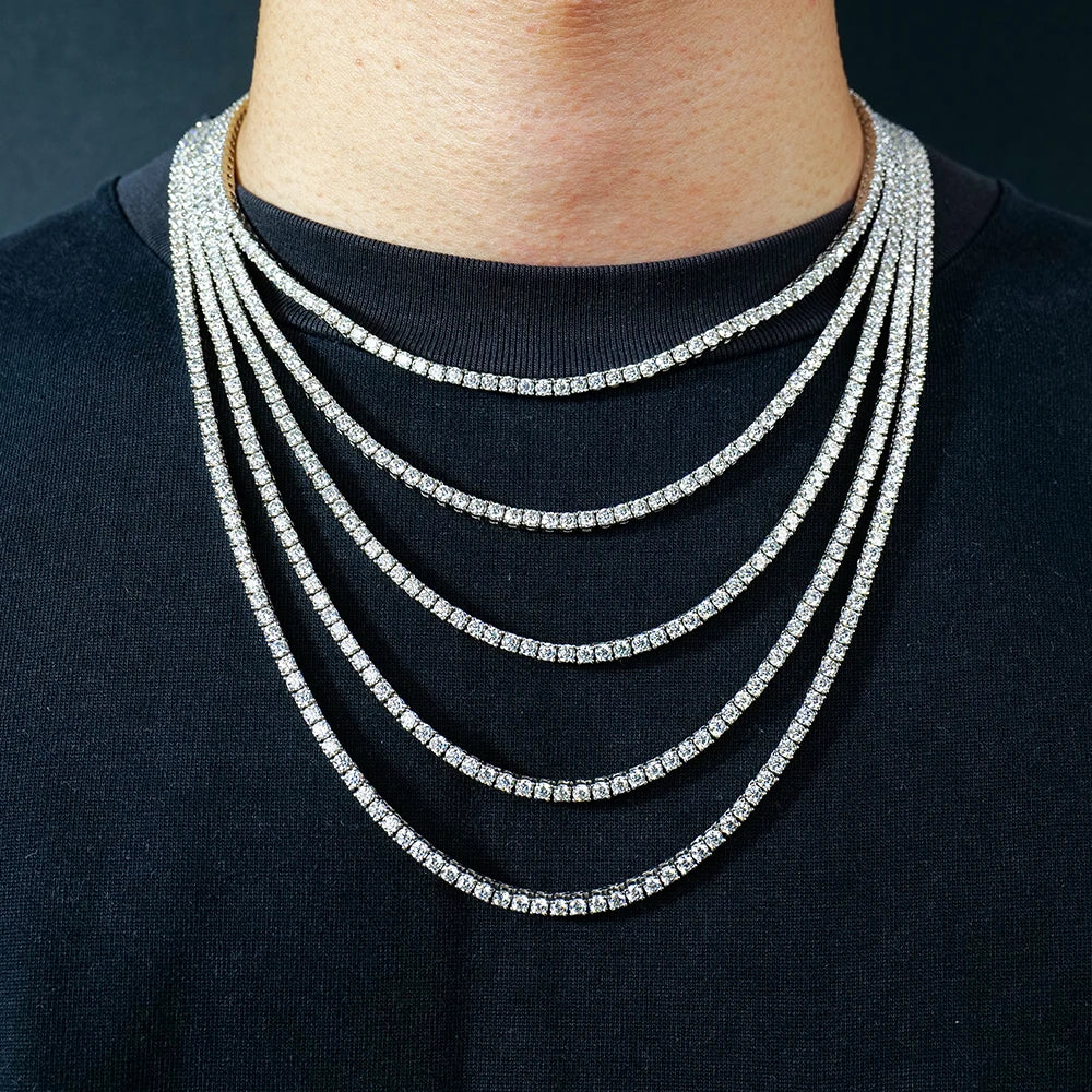 Iced Out Hip Hop Fine Jewelry VVS Lab Grown Diamond Moissanite Tennis Chain Necklace 2mm 3mm 4mm 5mm 925 Sterling Silver Hiphop MegaBDM