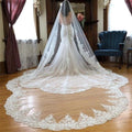 New Bridal Church Train Wedding Veil Ivory Lace Edge One-Layer Embroidery Tulle 300-700cm Wedding Party Long Style