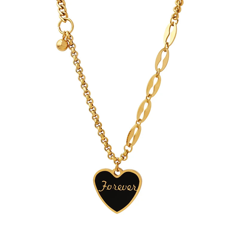 Women's Stainless Steel Gold Plated Crystal Necklace New Trendy Romantic Style