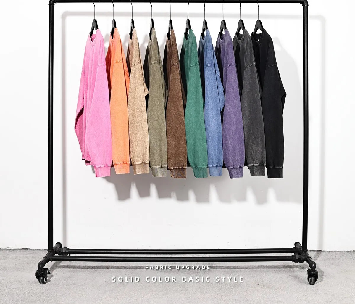 Street Couple's Long-sleeved Acid-washed T-shirt Weighing 250 Grams Customize Your Brand