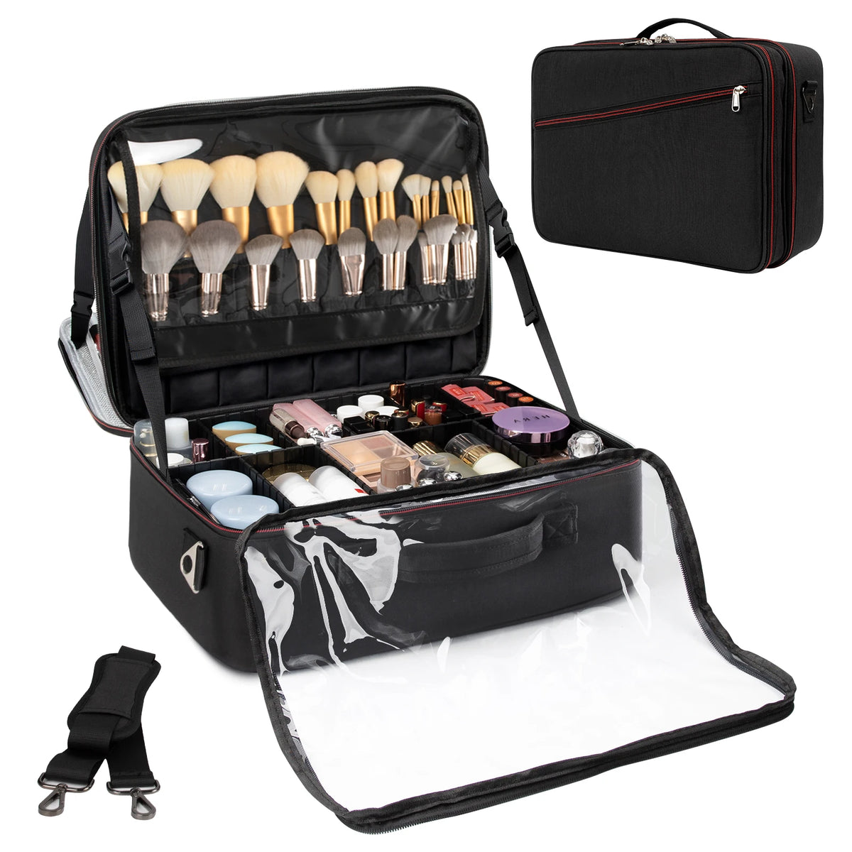 Relavel Makeup Bag Travel Cosmetic Case Artist Storage Bag with Plastic Divider and Heat Insulation Layer for Lipstick Makeup