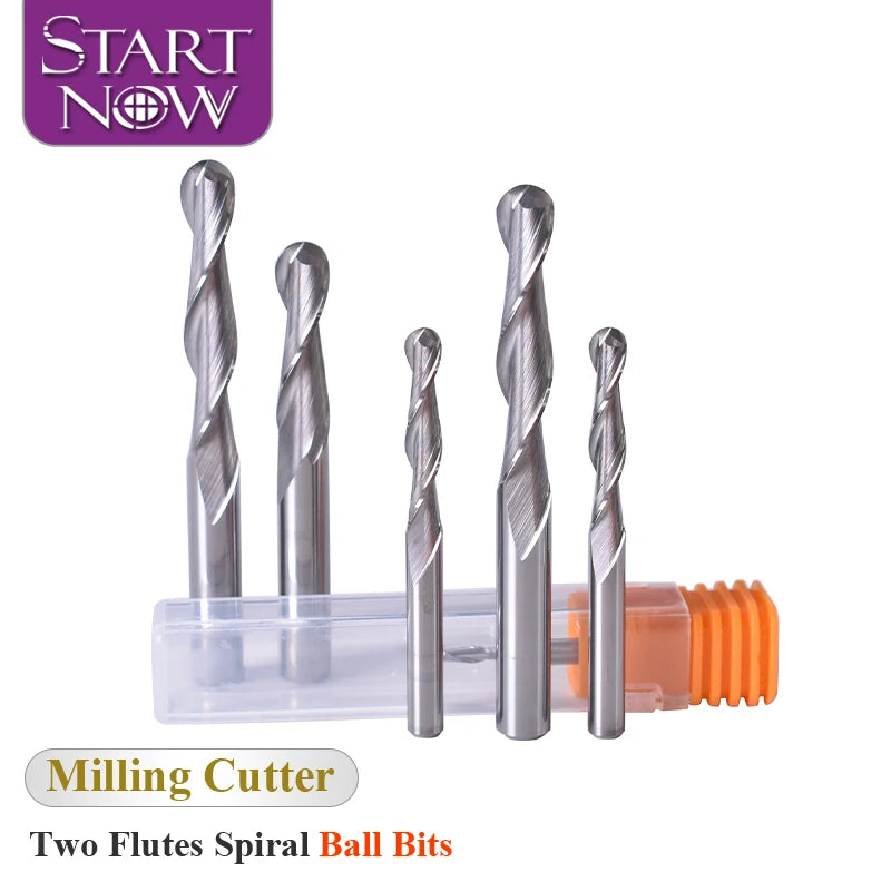 Startnow Ball Nose Engraving Bits for Wood Tungsten Carbide Milling Bit Router CNC Tool Two Flutes Spiral End Mill Cutters
