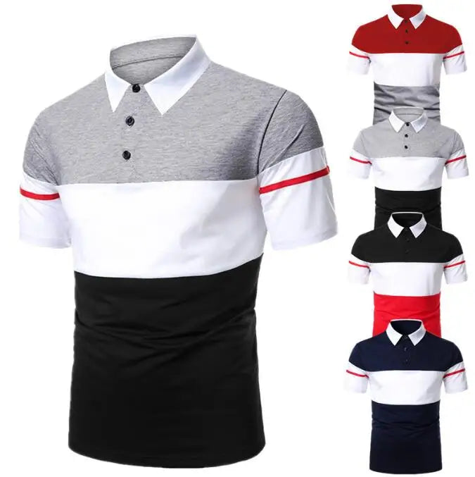 Summer Casual Men's Polo Shirt Color Blocking Polyester Short Sleeved Fashionable Urban Polo T-shirt