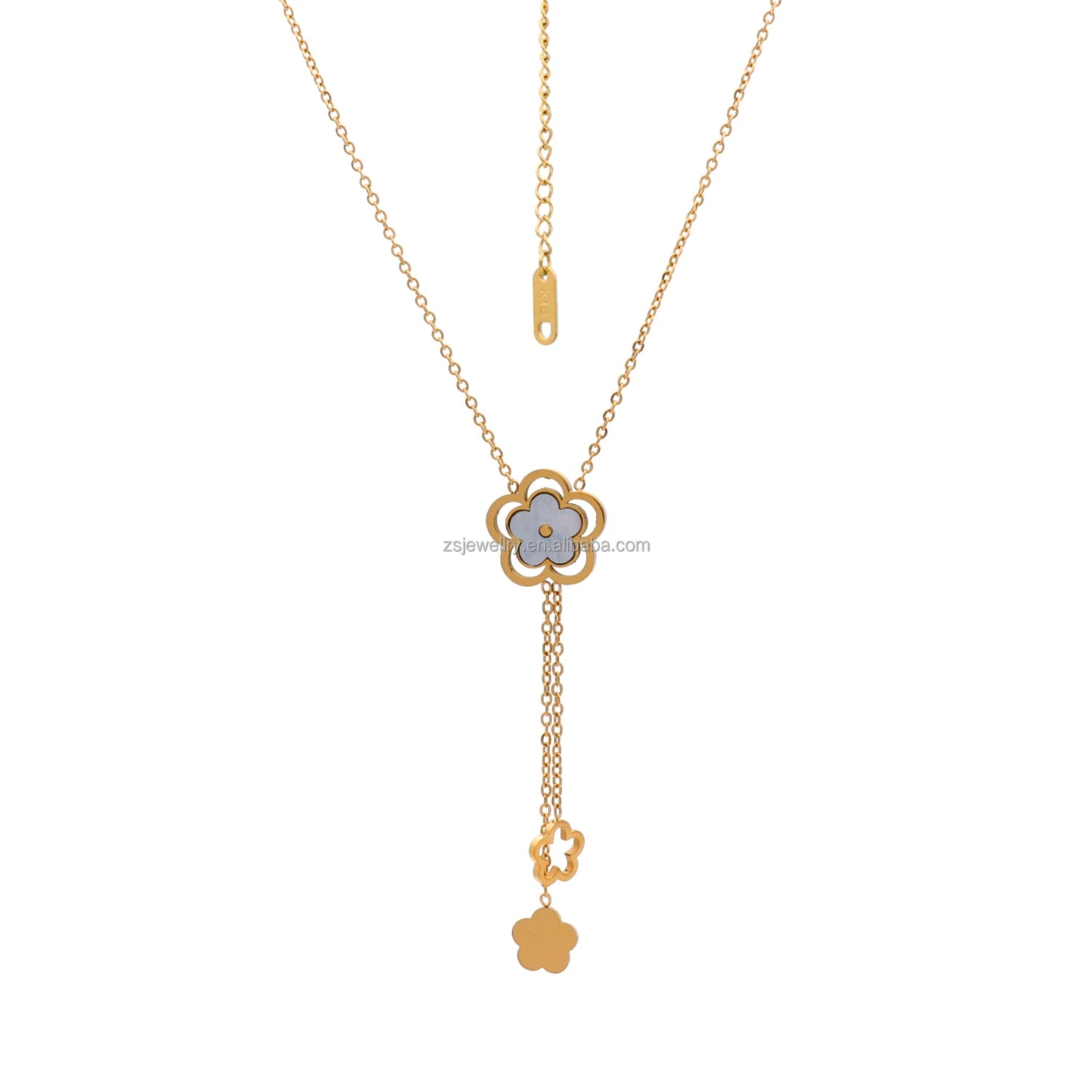Women's 18K Gold Plated Stainless Steel Watch Chain Geometric Pattern Gemstone Zirconia Shell Flower Necklace for Parties Gifts