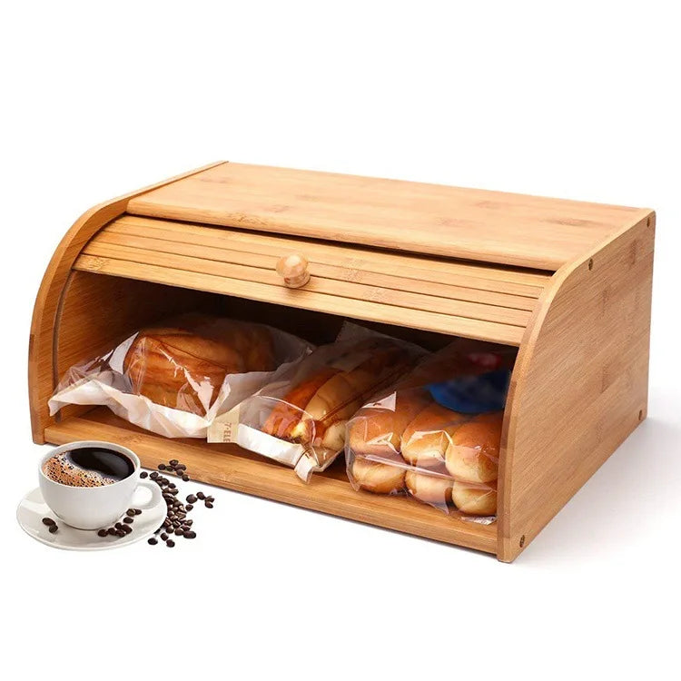 Bamboo Dustproof Bread Storage Box Kitchen Storage Box with Flexible Functional Design Polygon Shape Wood Material