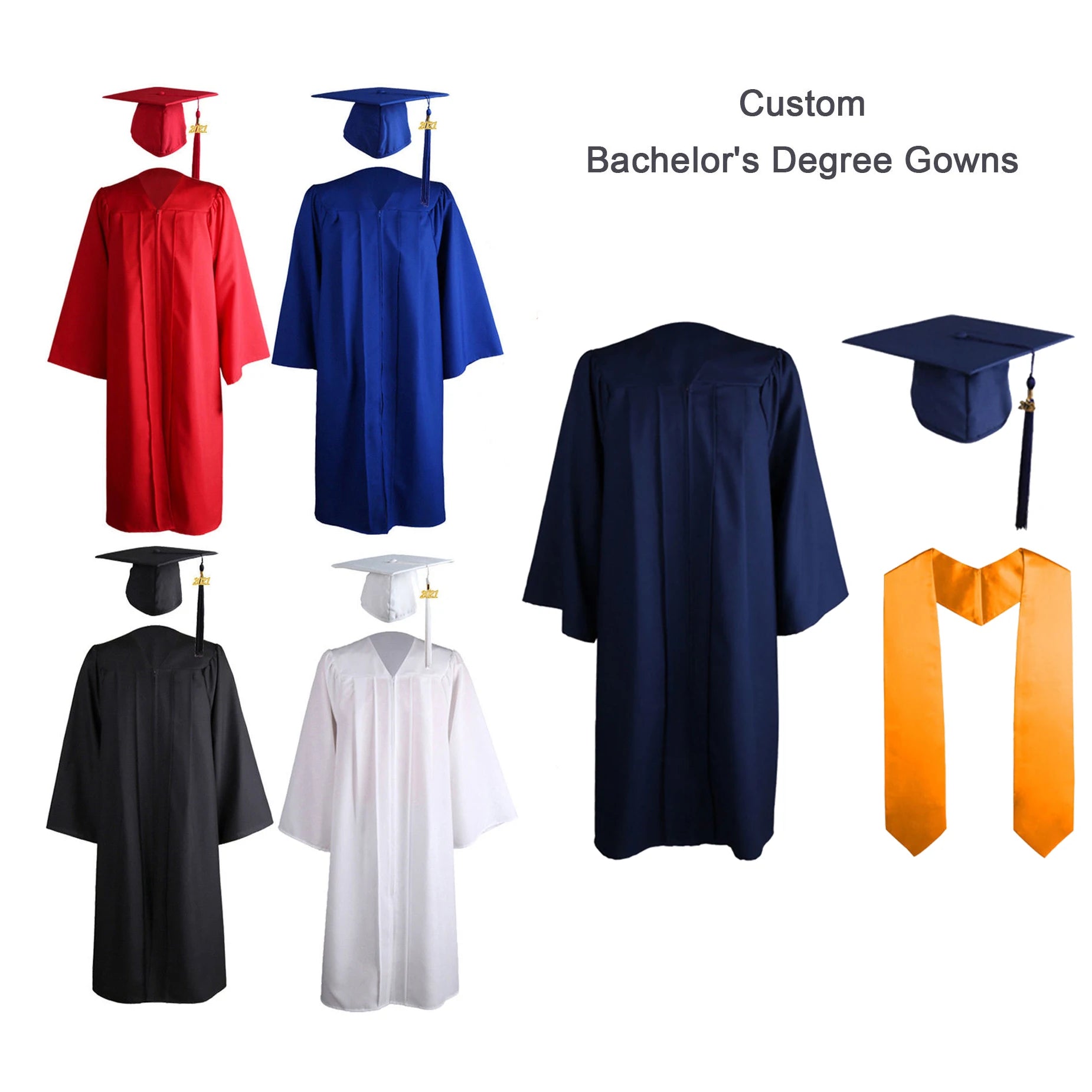 Wholesale Custom  University Doctoral Graduation Gowns Stole Cap Hood Set  Ceremony Robes Gowns for Graduation School Uniforms