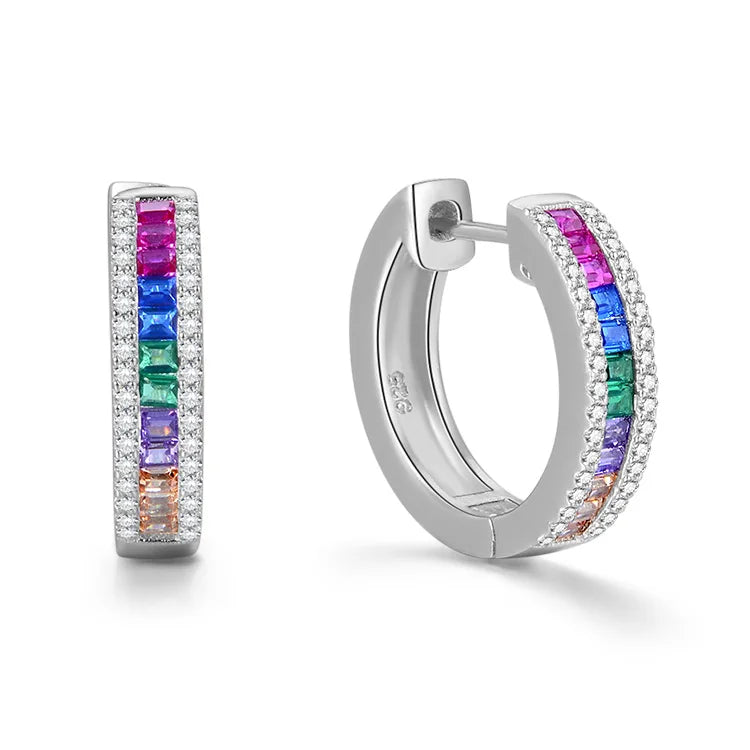 New Style 925 Sterling Silver Aaa Cubic Zirconia Rainbow Stone Colorful Zircon Earring