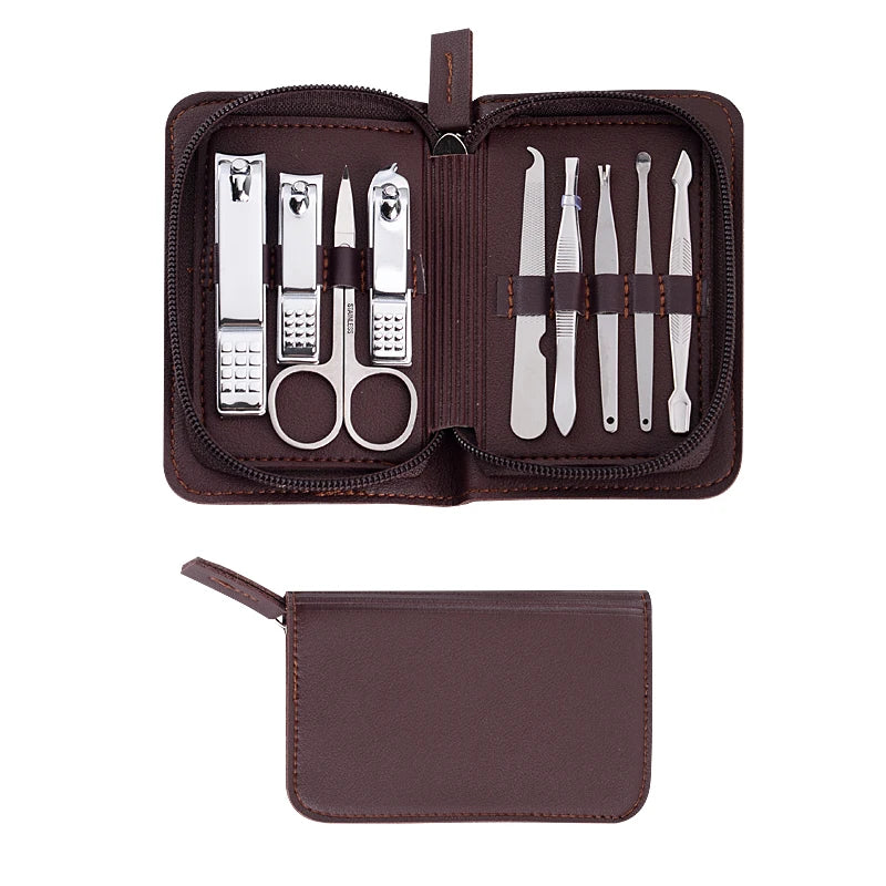 High Quality 9PCS Stainless Steel Beauty Tools Set Multi-Purpose Cuticle Nipper Nail Cutter Eyebrow Clip Nose Scissors Manicure