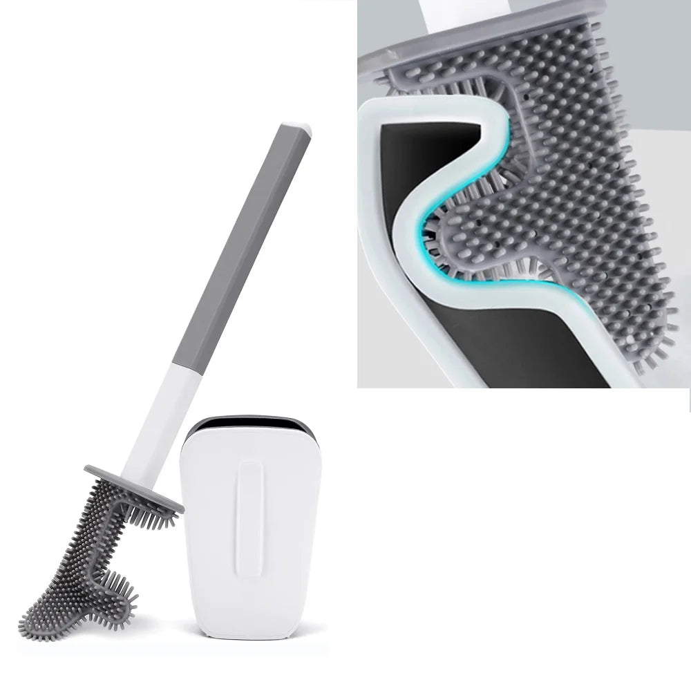 Deep Cleaner Silicone Toilet Brushes with No-Slip Long Plastic Handle and Soft Bristles