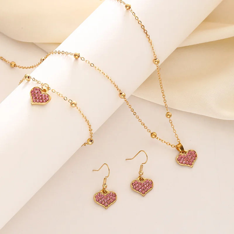New Cross-border Europe the Middle East Simple love Necklace Jewelry Set Light Luxury Bride Heart Jewelry 3 Sets