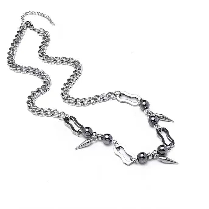 Men's Beaded Pendant Charms Necklace Chain Jewelry Ornament Rivet Fashion Cool Women Stainless Steel Titanium Steel Necklace