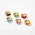 BINSHUO Colorful Enamel Gemstone Ring Adjustable Open Real Gold Plated Custom Name Stainless Steel Natural Stone Ring for Women