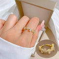Anillo De Acero Inoxidable Luxury 18K Gold Plated Open Adjustable Ring Full Zircon Wedding Finger Ring Leaf Full Zircon Rings