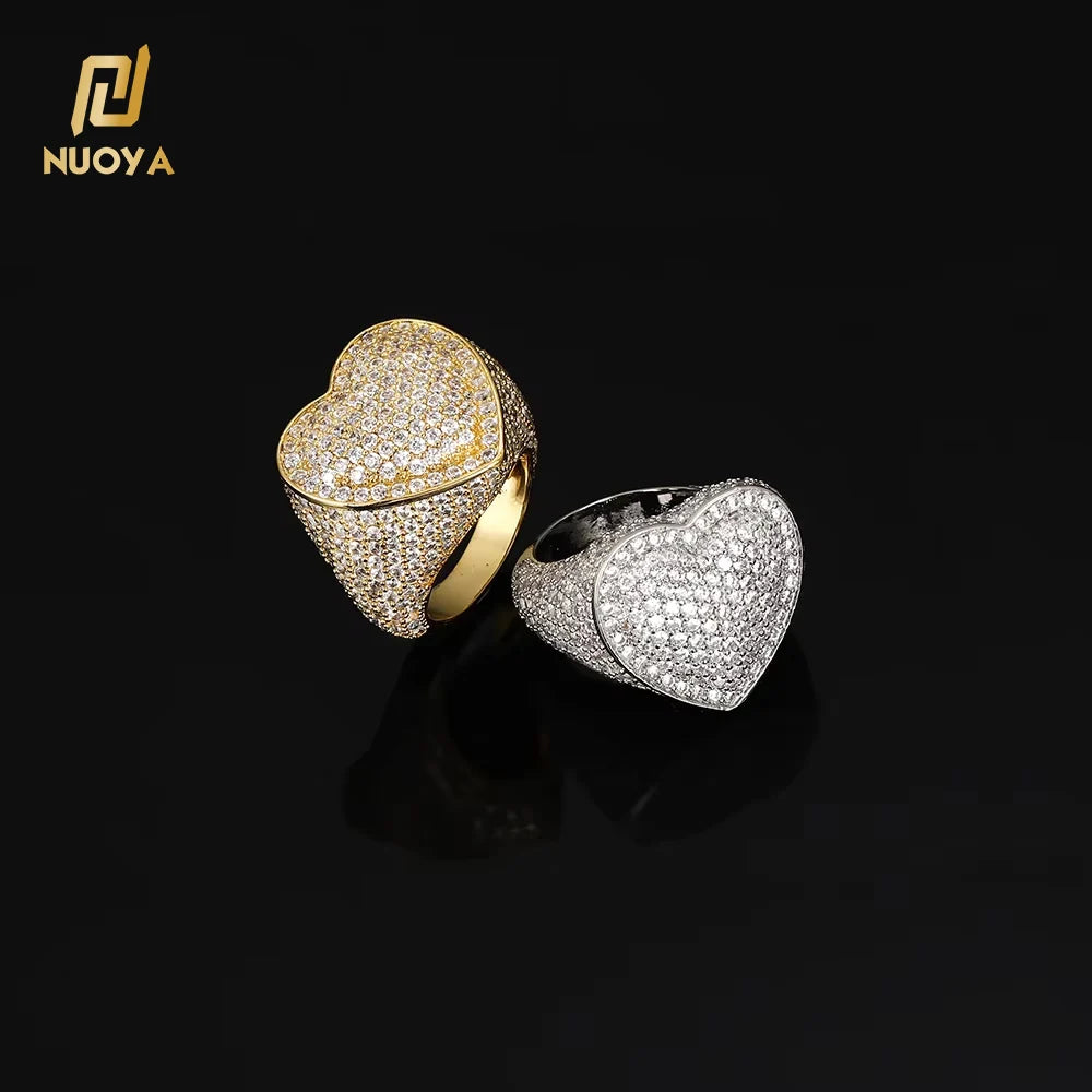 Hip Hop Diamond Heart Ring Women Full 3A Zircon 18k Gold Plated Iced Out Love Ring