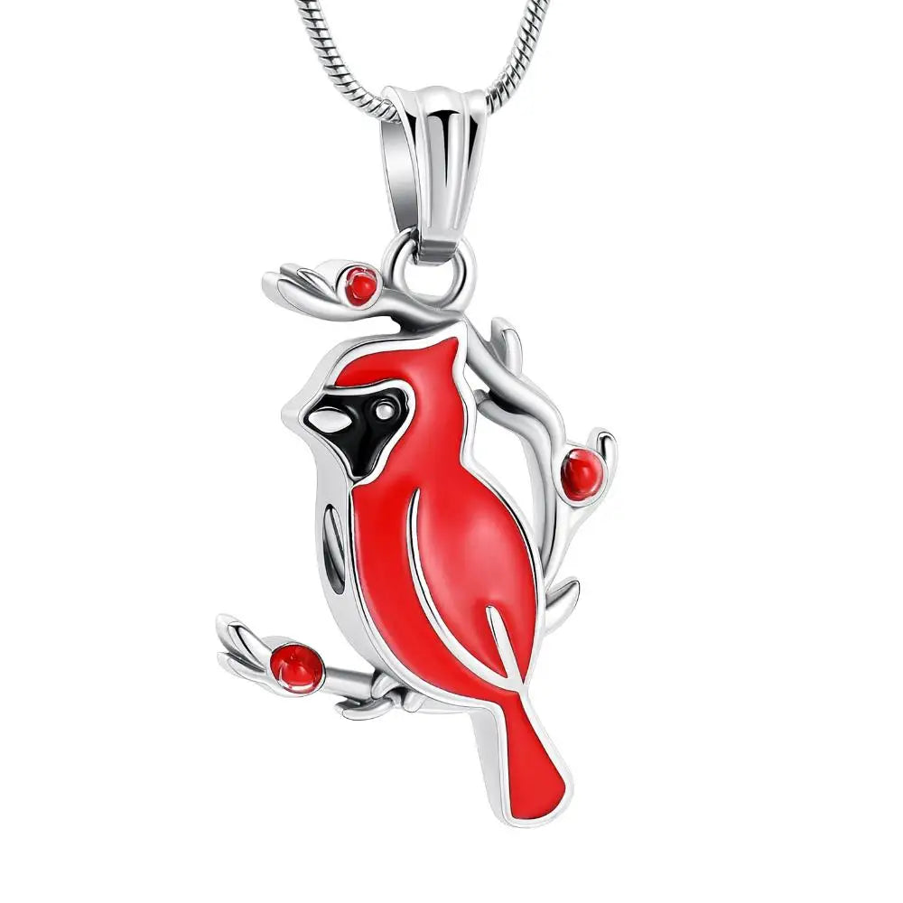 Stainless Steel Children's Bird Urn Pendant Cremation Keepsake Memory Necklace Red Crystal Silver Plated Trendy Jewelry