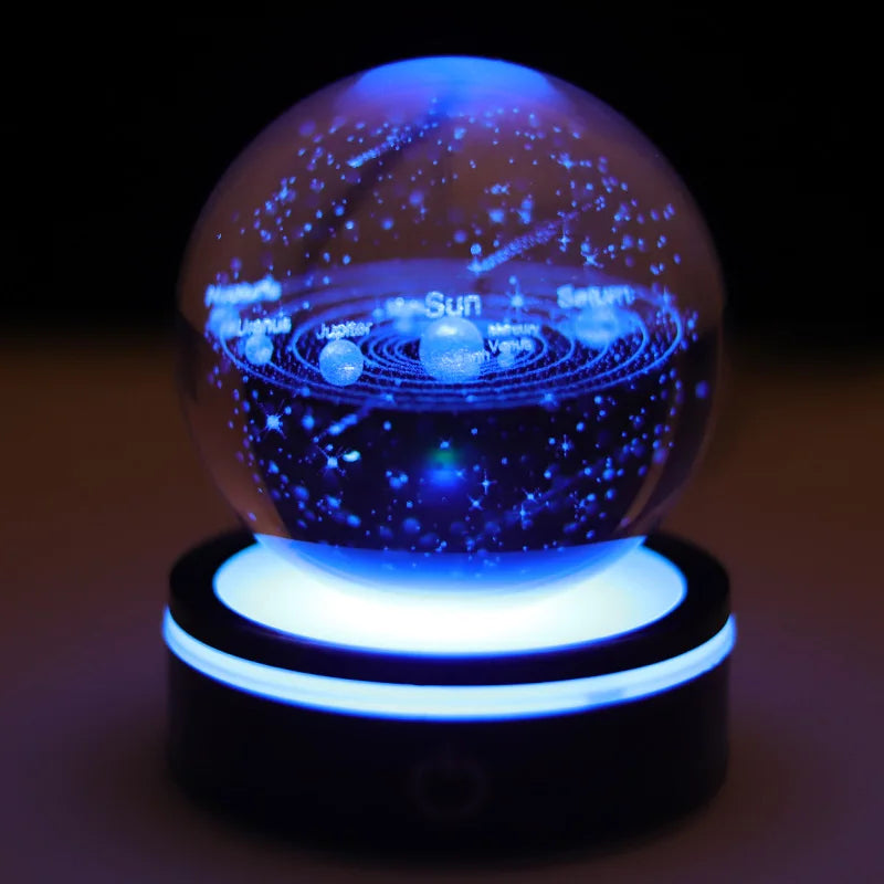 Small Bridge Custom Laser Engraving 3d Logoart Galaxy Solar System Christmas Crystal Light Ball for Home Decoration