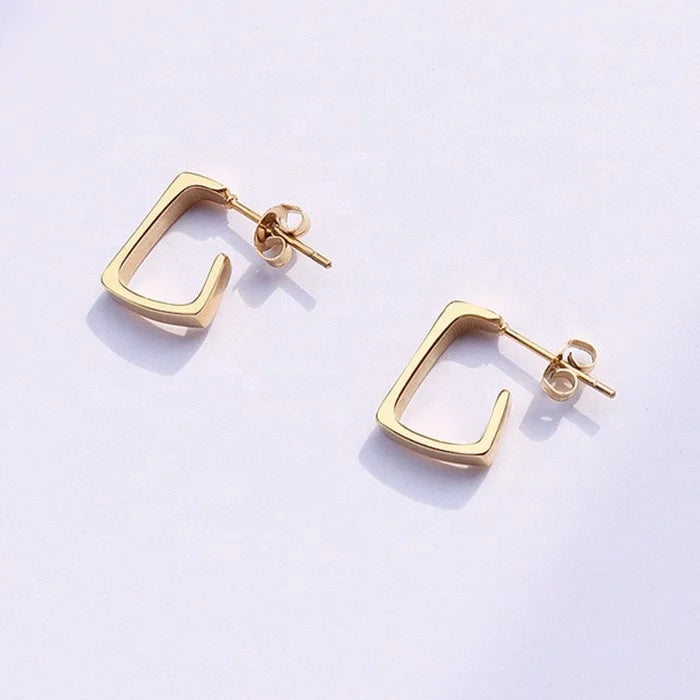 Women Popular Jewelry Stainless Steel Geometric Simple Square Shape Hoop Cuff Stub Earrings