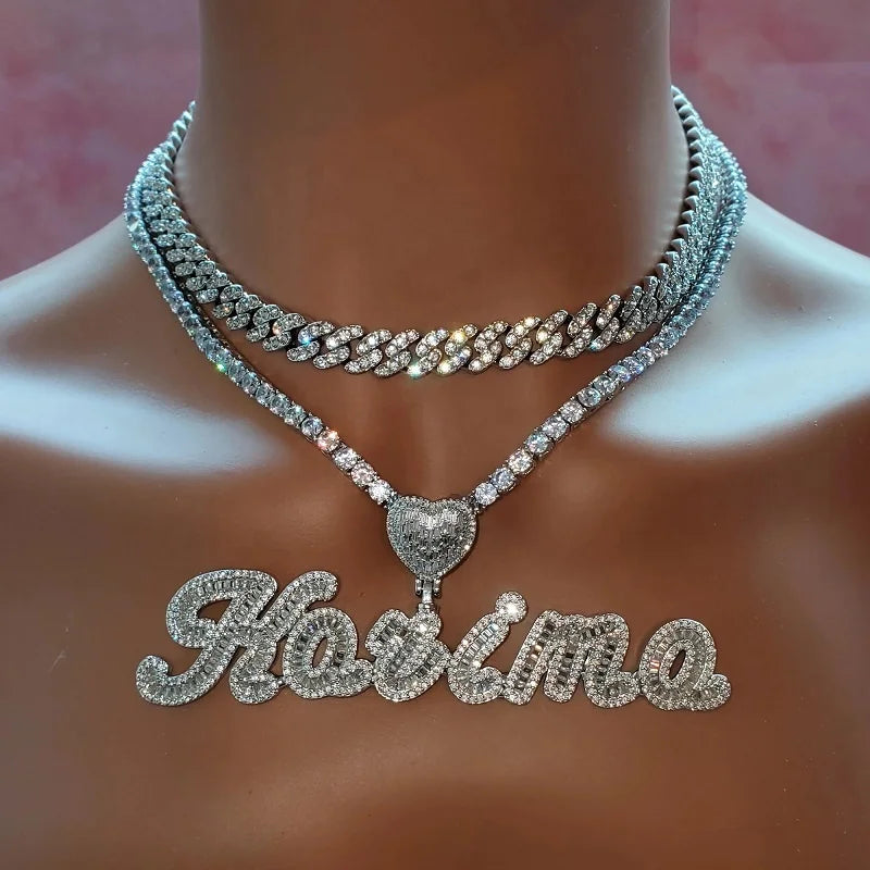 Personalized Custom Ice Heart Bail Letter Name Pendant Necklace with Diamond CZ Chain Customized Hiphop Jewelry Gifts