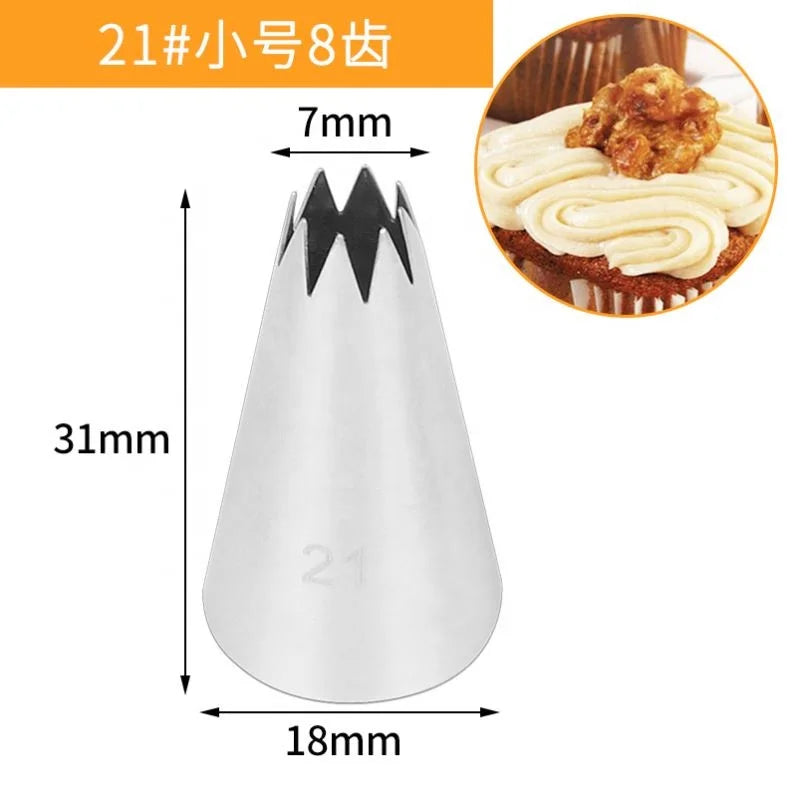 #21 8-tooth Flower Icing Piping Nozzles Cream Baking Pastry Cake Tip Decorating Tool Stainless Steel Nozzle Cupcakes Baking Tool
