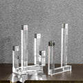 Modern Clear Crystal Cityscape Sculpture Rectangular Glass Candle Holders for Table Centerpiece