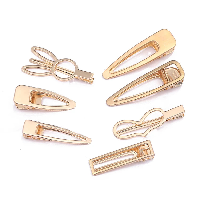 100pcs 18 Styles Heart Crown Rabbit Metal Alligator Hair Clip Gold Barrettes Duckbill Hairpin for Girls DIY Headwear Crafts