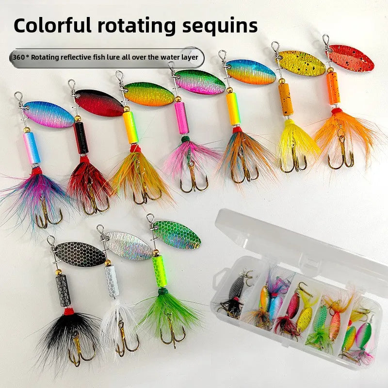Colorful Composite Metal Bait Imitation Live Bait Set with Feather Hook Rotating Sequin for River Lake Stream Fishing