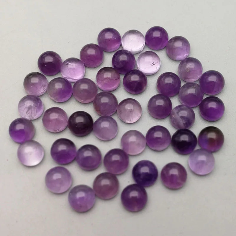 Huiying Round 6mm Carved Crystals Amethyst Cabochon Natural Ror Ring Crafts