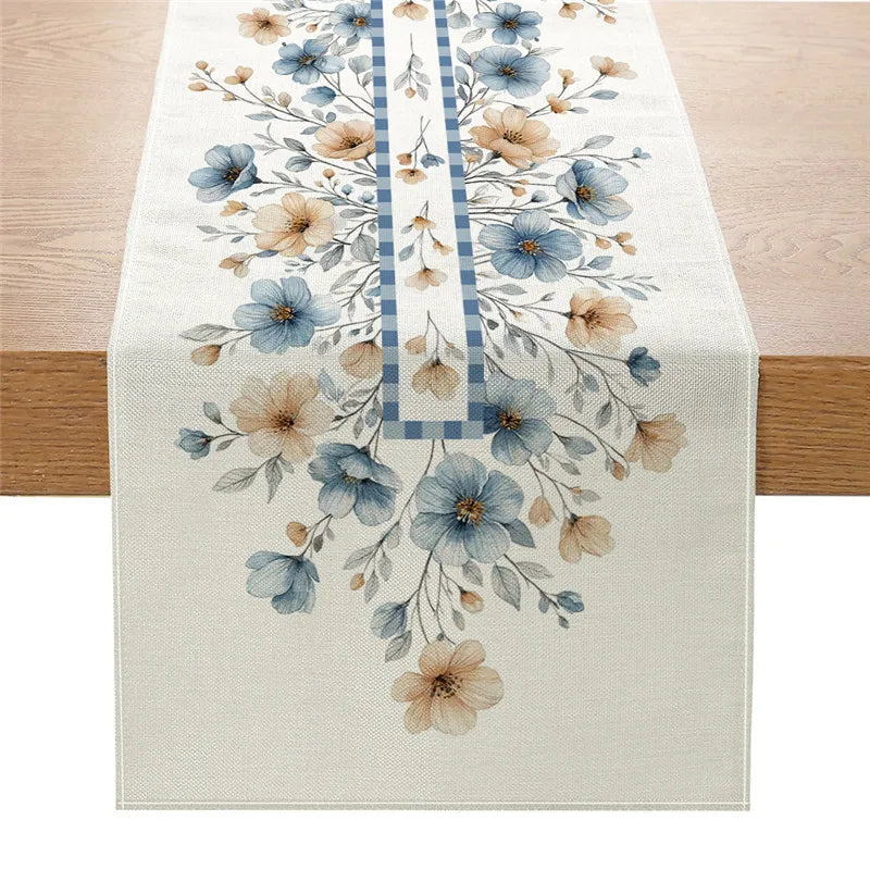 Customizable Spring Summer Flowers Linen Polyester Table Runner 13x72 Inch Wholesale